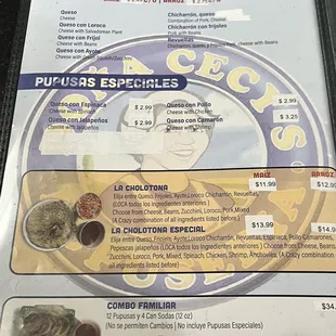 Pupusas and specials