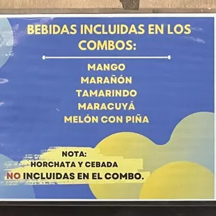 These drinks flavors can be included with combos. Horchata milk drink and Cebada juice are not included with combo options.