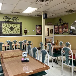 tables and chairs in a restaurant