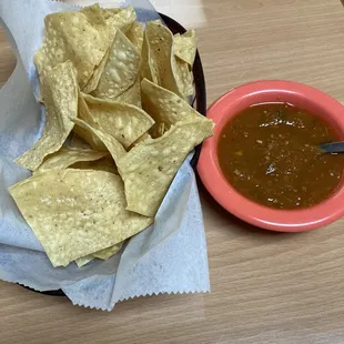 Chips and warm salsa