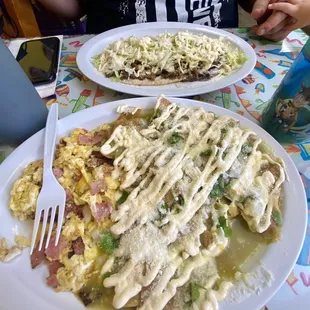 Asada Huarache and Huevos con Chilaquiles