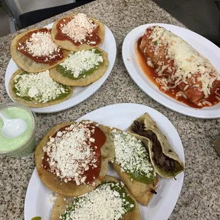 three plates of food