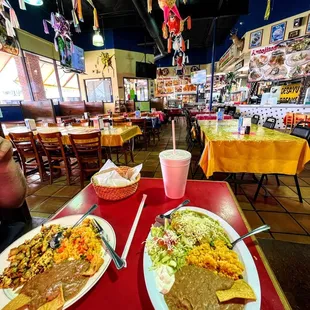 Lobby, horchata, chilaquiles, breakfast tacos