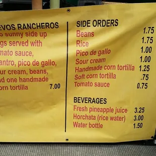 Menu as of April 2017