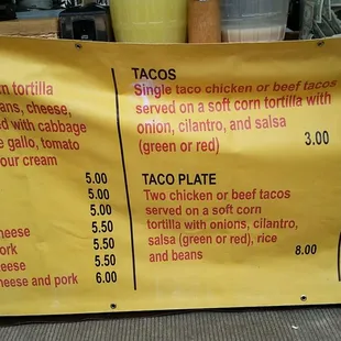 Menu as of April 2017