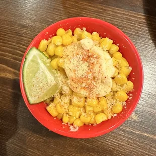 Street corn? Just canned corn with a plop of like mayo and sprinkle of Tajin. Not good at all.