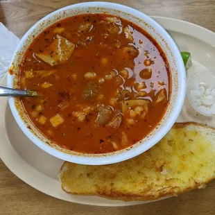 Menudo hit the spot and the bread was amazing