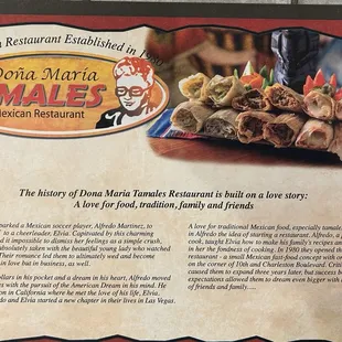 Placemat...History/Story About The Restaurant