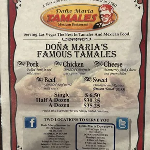 Type of Tamales, Costs and Social Media Platforms