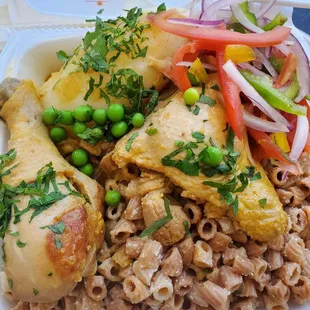 a meal in a styrofoam container