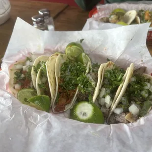 Flour tortillas with Al pastor and steak. So good.