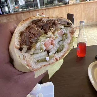 Torta de asada with watermelon drink