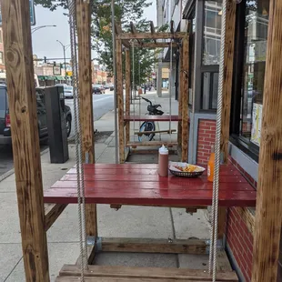 a table with a basket on it