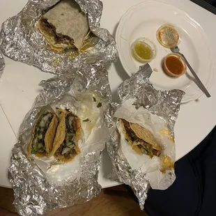 Steak Burrito, Steak Tacos, Al Pastor taco