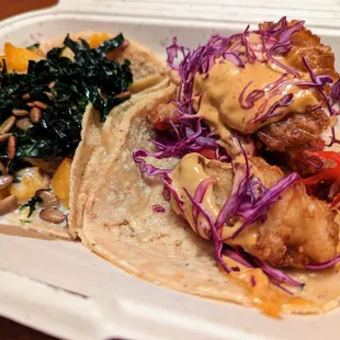 Calabaza y Kale and Pescado Tacos. $4.75 each.