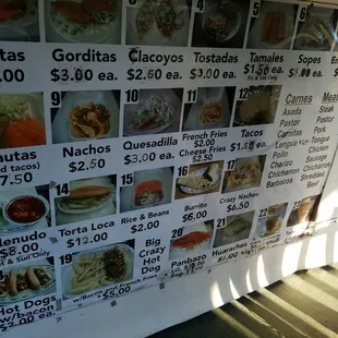 Menu on the side of the truck
