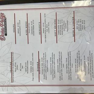 a menu for a restaurant