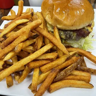 Cheeseburger with fries.