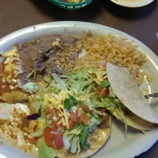 Combination plate. Taco chalupa and enchilada