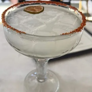 Regular margarita with Tajin rim. Best marg I&apos;ve ever had!