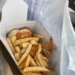a hot dog and french fries