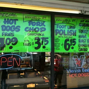 a neon sign in the window