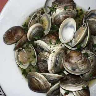 a plate of clams on a table