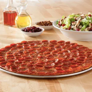 pepperoni pizza and salad