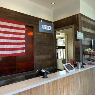 a counter with an american flag on it