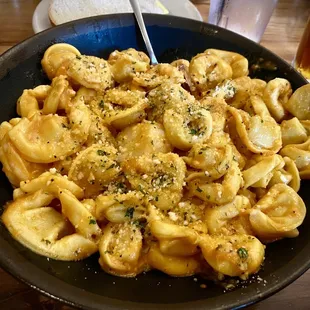 Seafood 'n Pink.  Shrimp, sea scallops and tortellini in a spicy pink sauce