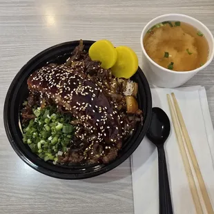 Unagi &amp; Beef Don and Miso Soup.