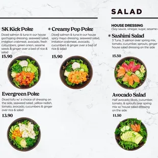 a menu for a poke salad