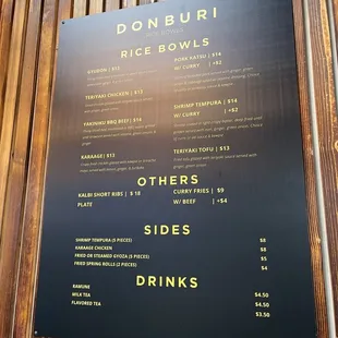 Menu as of December 2022