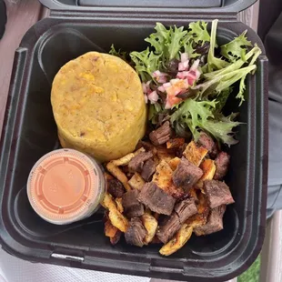 Stuffed mofongo, chicken and steak