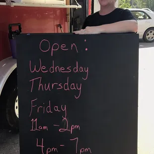 Very friendly, courteous Patty graciously displaying the times of operation. Closed between 2&amp;4, but deservingly needed.