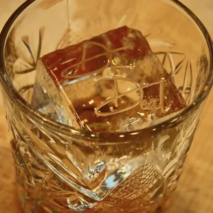 It's all in the details We love to elevate your on the rocks drinks with our clear stamped ice