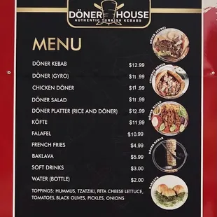a menu for a restaurant