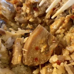 Chicken on rice with chili sauce and garlic sauce