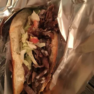 Doner kebab in a freshly baked wrap