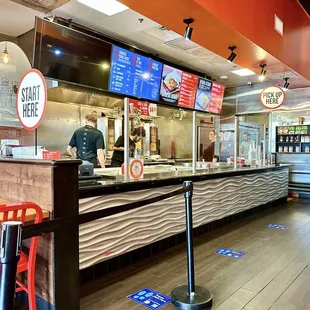 Service counter and kitchen.