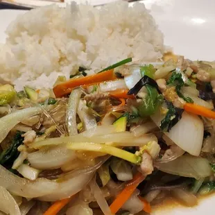 Japchae over rice