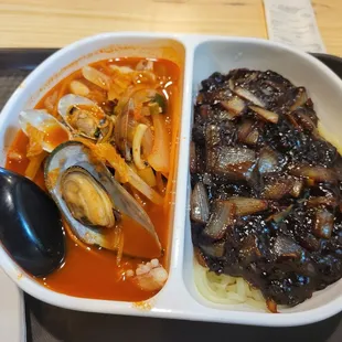 Half black beans and half seafood noodles $14 !