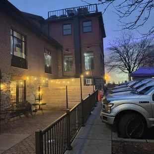 Walk around the building to the stairs