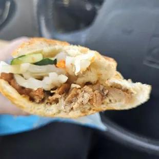 Vegan roasted pork banh mi, ordered with no cilantro, no jalapenos.