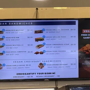 Vegan sandwich menu