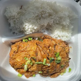 Shrimp egg foo young w/ white rice