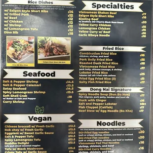 the menu of the restaurant