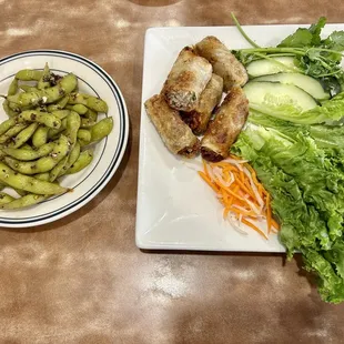 Edamame and Vietnamese Fried Pork Egg Rolls