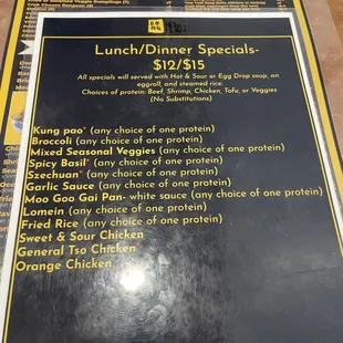 Lunch &amp; dinner specials