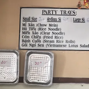 Party tray menu